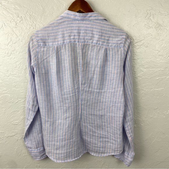 Frank & Eileen Barry button down Linen blouse, pale blue & pink pin-stripe Small - Picture 6 of 11